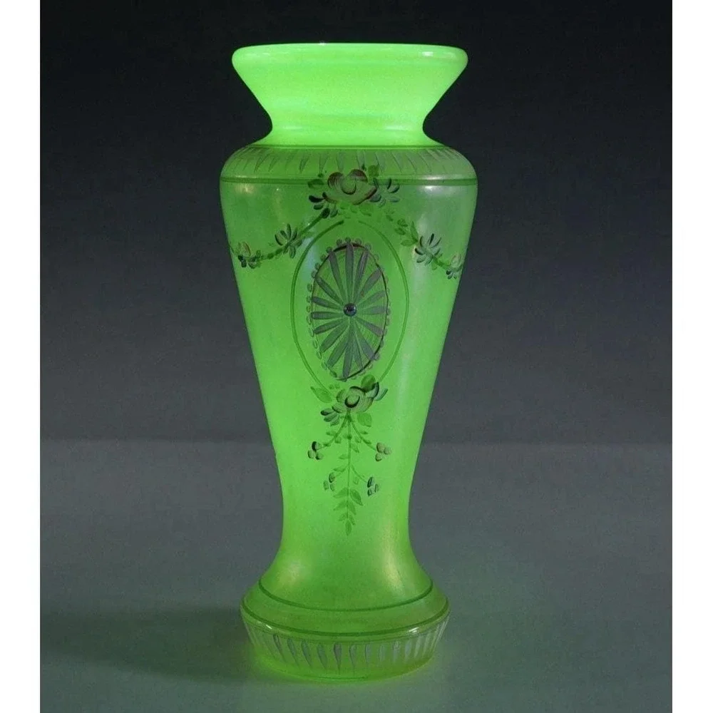 Fenton Iridized Topaz Glowing Vase | Hand Painted Hydrangeas Pam Fleak #2 of 850